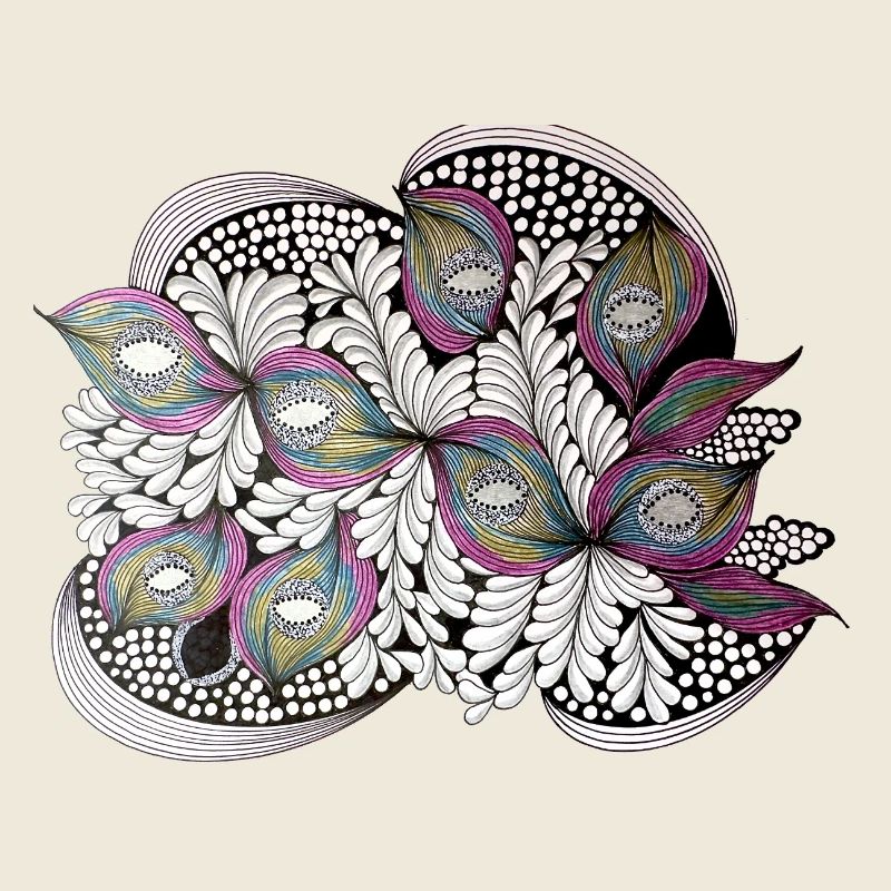 Peacock Feather Doodle Pattern