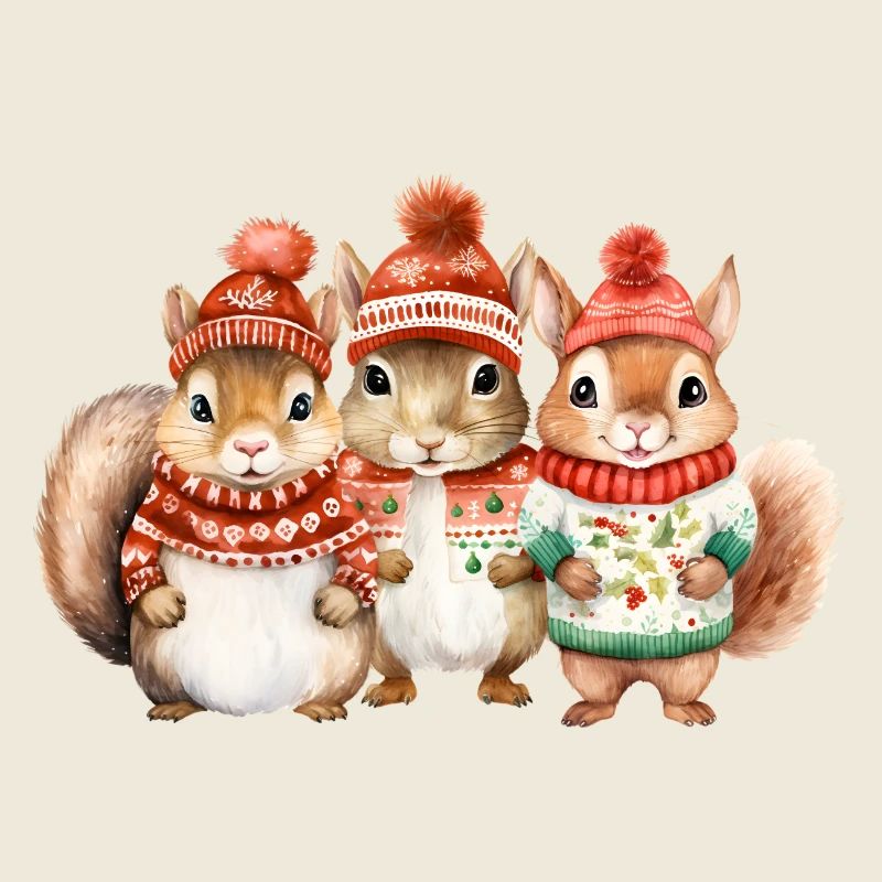 Winterliches Eichhörchen-Trio