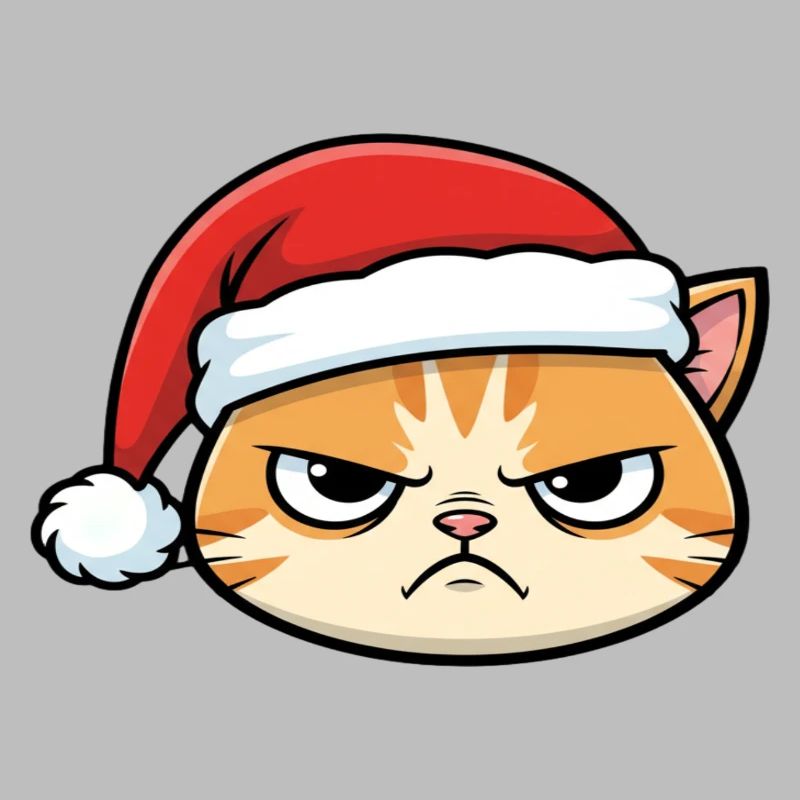 Annoyed cat with a Christmas hat