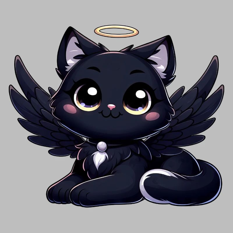 Gothic Katze süß schwarzer Engel mit Flügeln