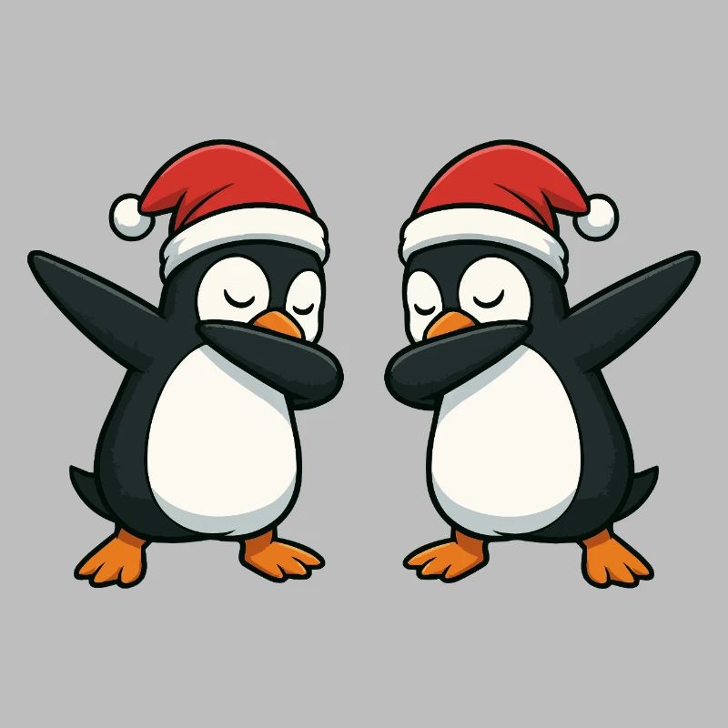 Two penguins dabbing in Christmas look
