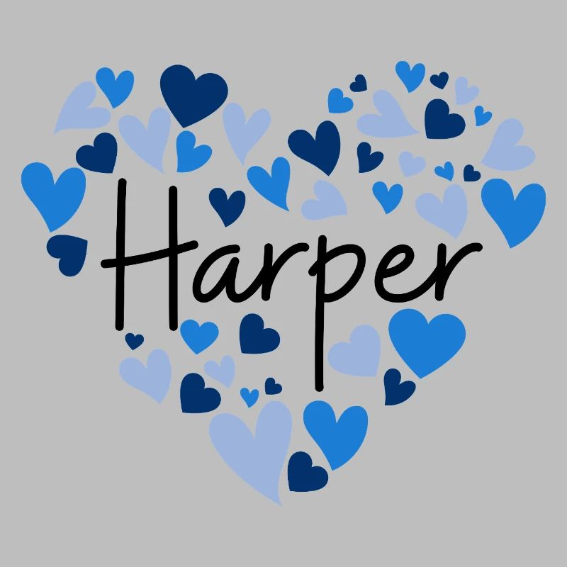 Conception du nom Harper avec des cœurs bleus en forme de cœur