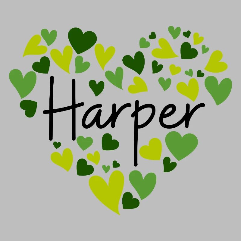 Conception du nom Harper avec des cœurs verts en forme de cœur