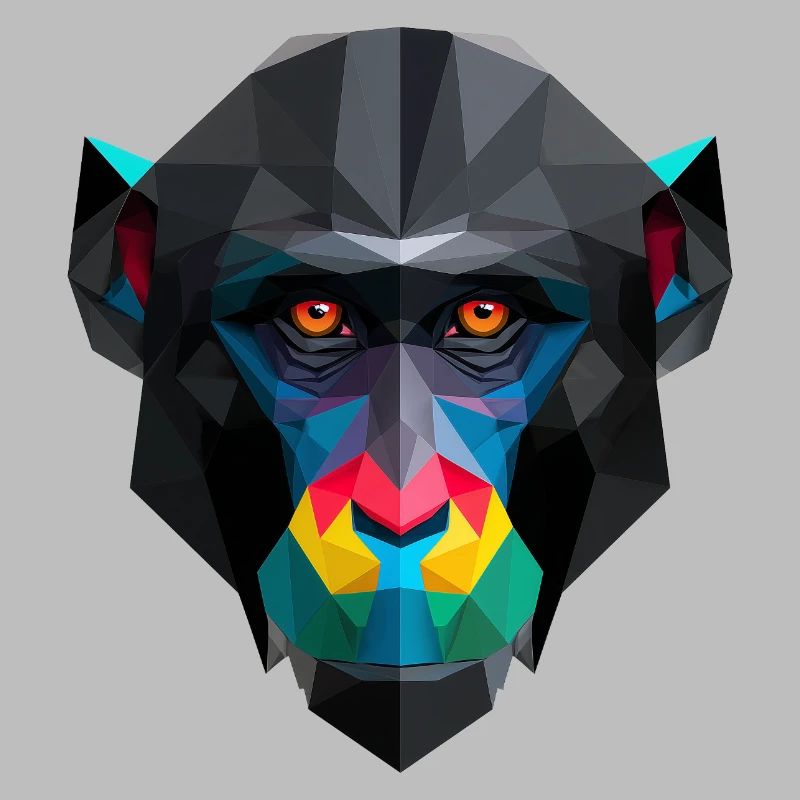 Colored Low-Poly Monkey Portrait