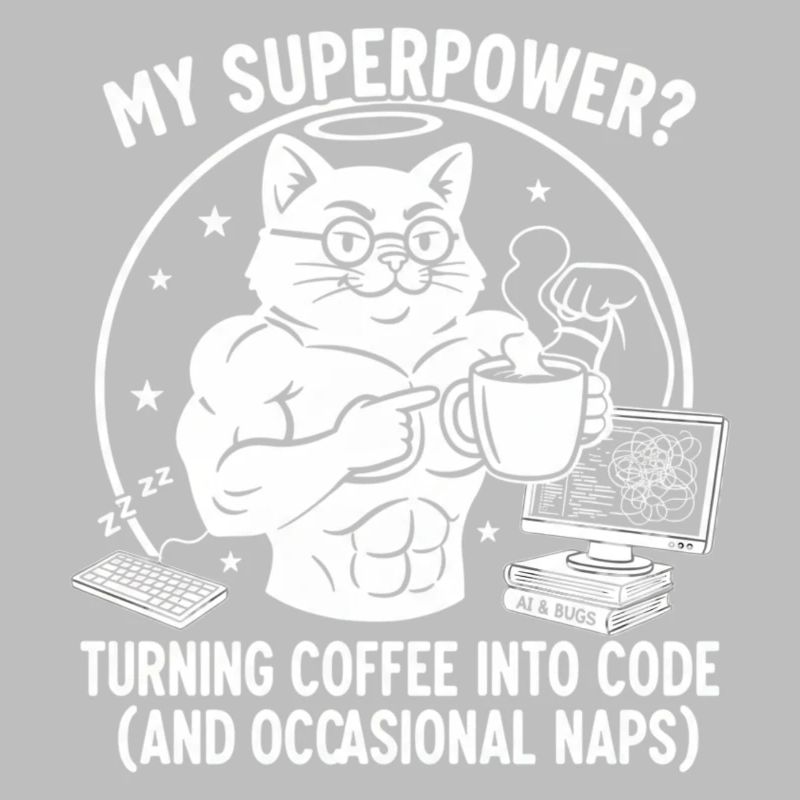 Funny Coding Cat T-Shirt - Superkraft Coffee