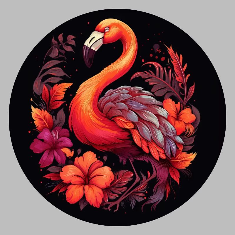 Flamant rose dans les feuilles d’automne