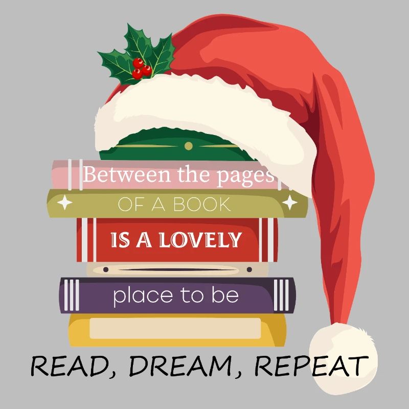 Book Stack with Christmas hat
