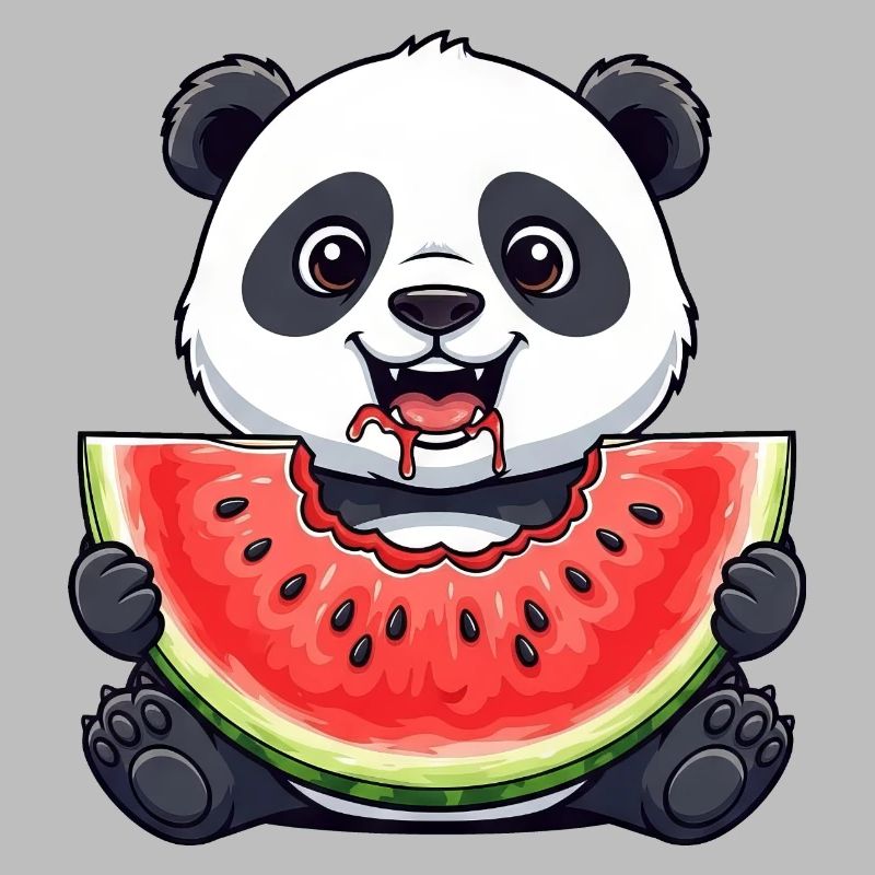 Mignon Panda Dessin Animé Pastèque Fruit D’été