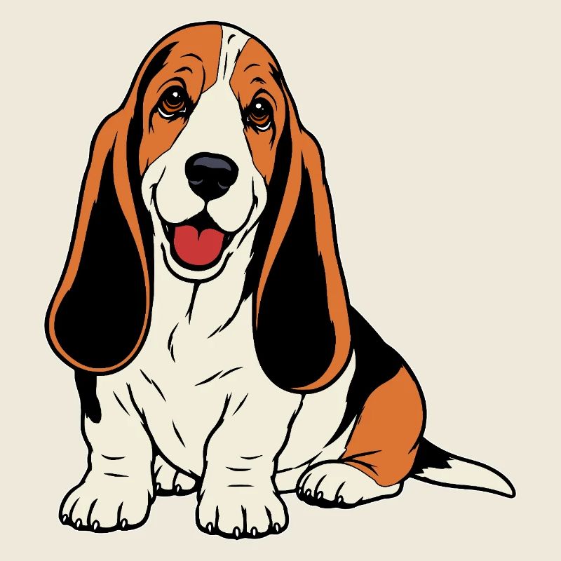 Basset Hound_Hund_sitzendd_farbig