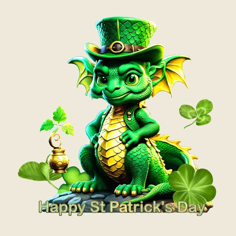 Mignon dragon de la Saint-Patrick avec trèfle.