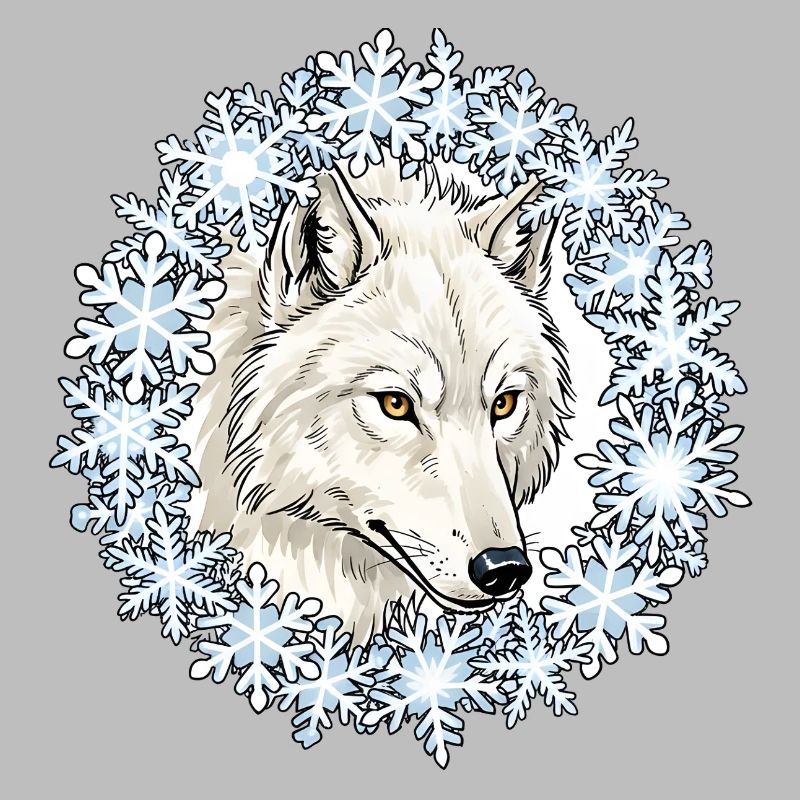 Winter wolf in a snowflake circle