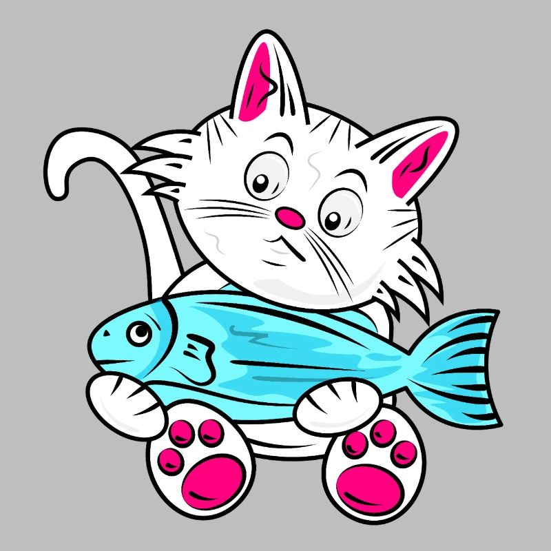 Small Cat and Blue Fish