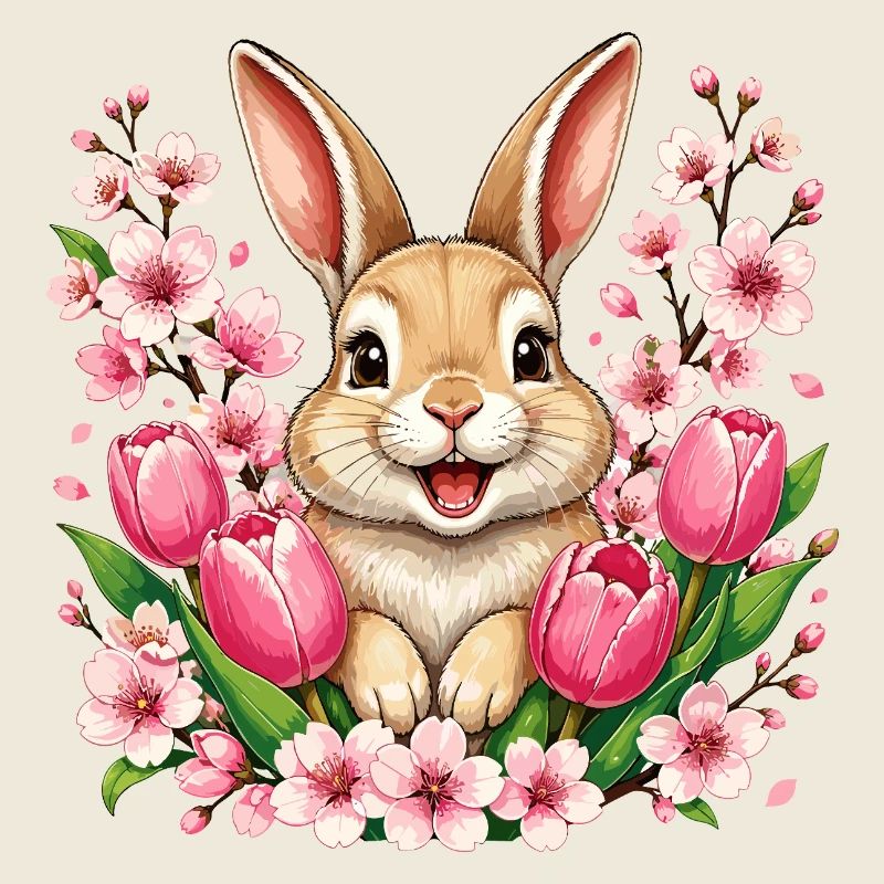 Spring bunny with flowers