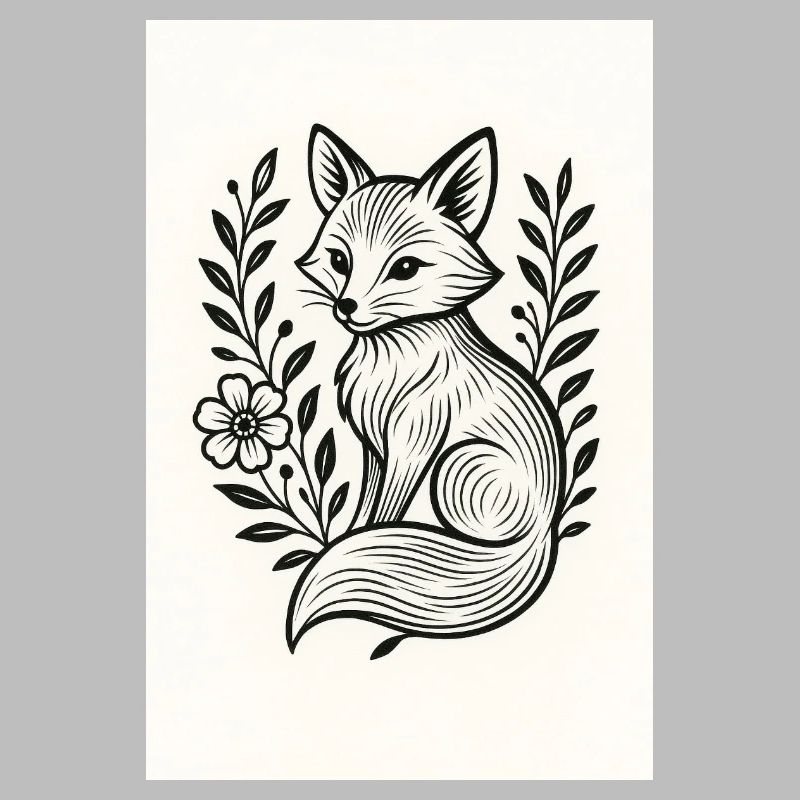 Fuchs im Blumenkranz Lineart