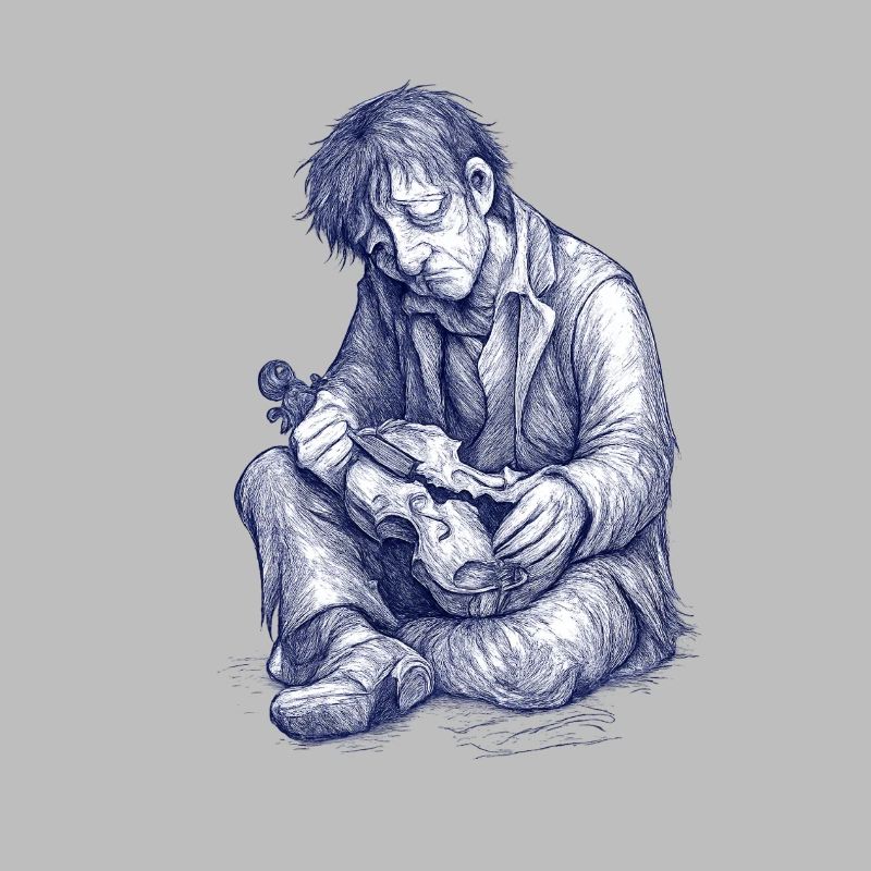 Melancholic reader | Hand Painted Drawing