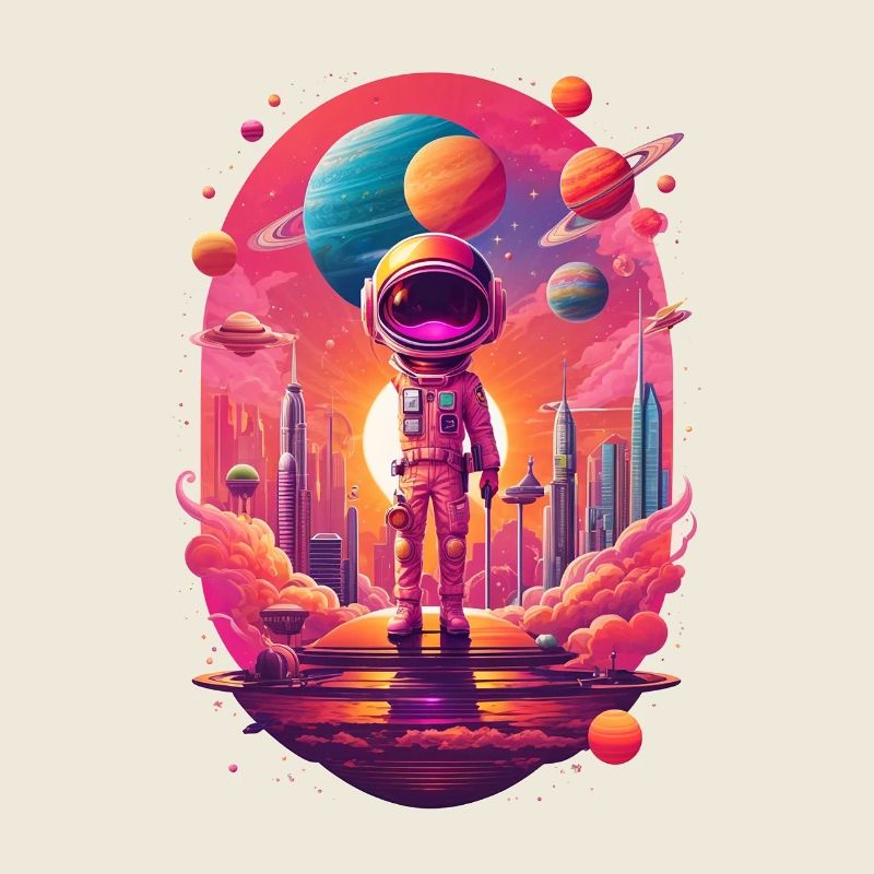 Astronaute sur la planète néon
