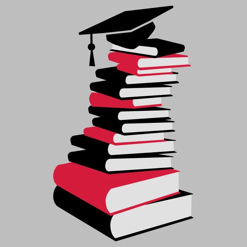 A stack of books with a mortarboard