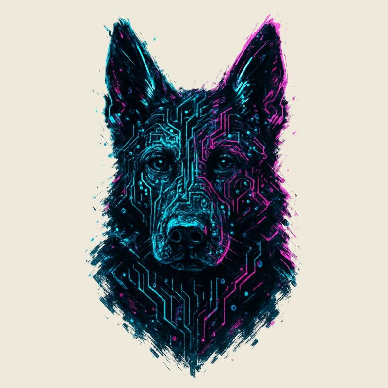 German Shepherd Cyber Tech Neon Design