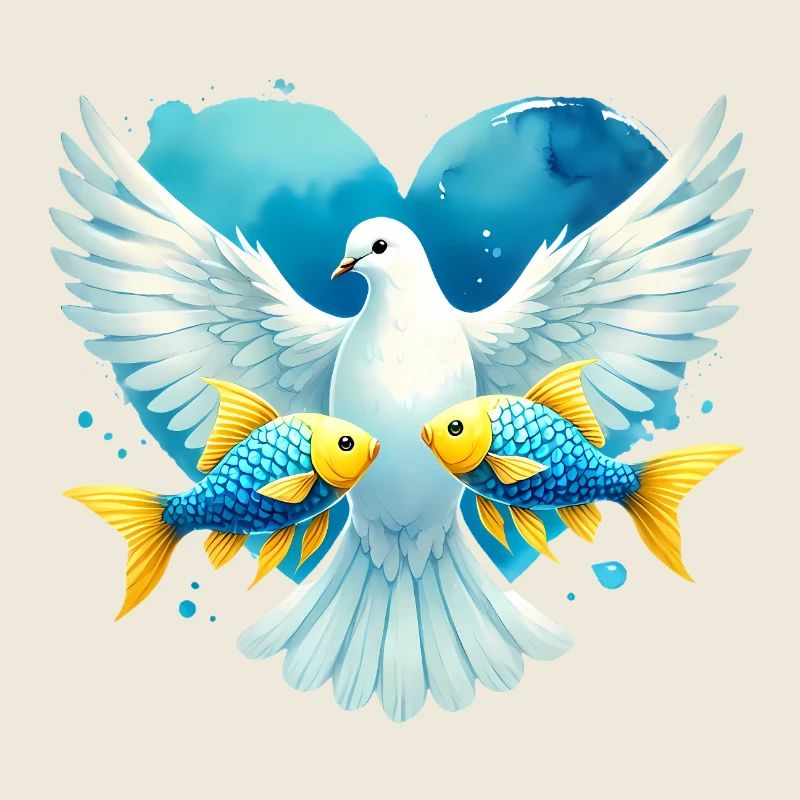 Peace Dove with Blue Heart Fish