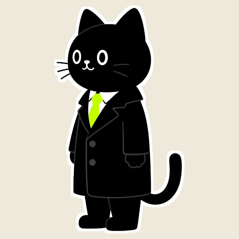 Chat de dessin animé en costume avec cravate vert fluo