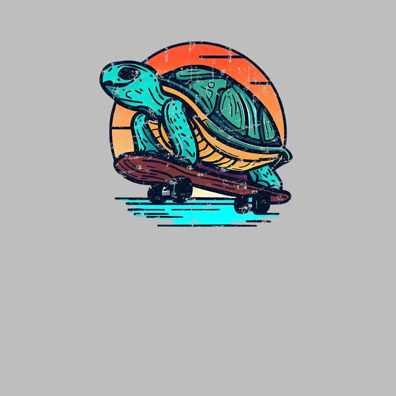Turtle on Skateboard Sunset Design