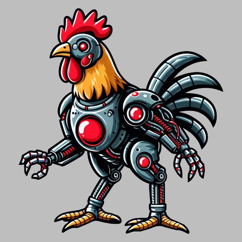Futuristic Chicken Rooster Cyborg Robot