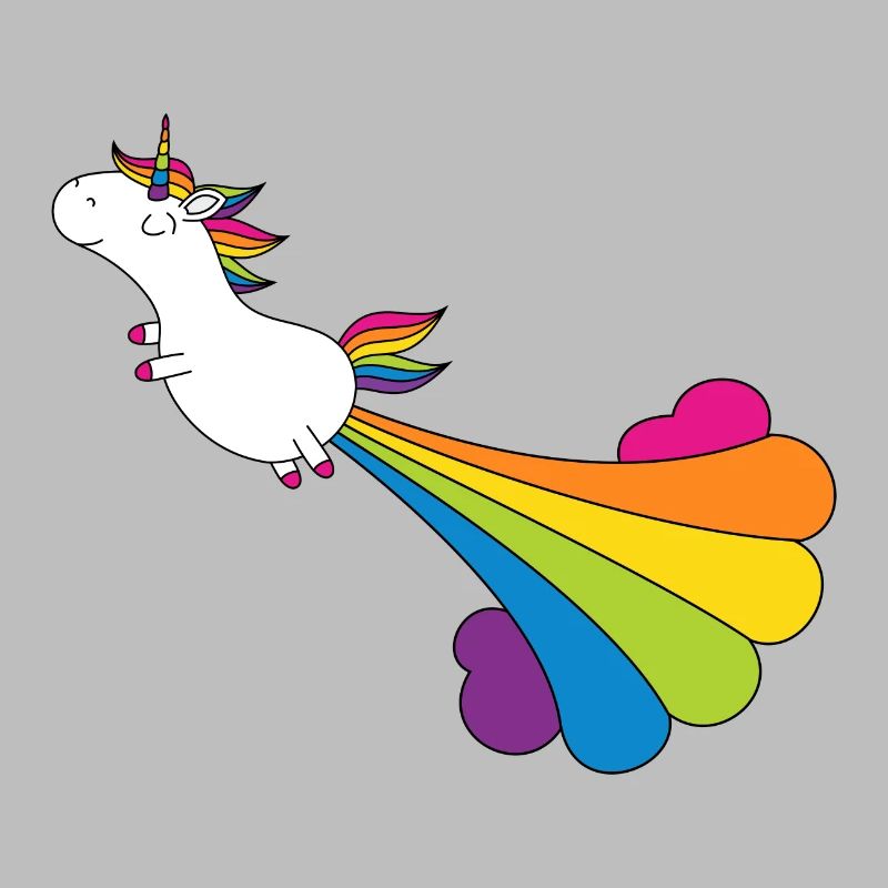Funny pupping unicorn with rainbow cloud