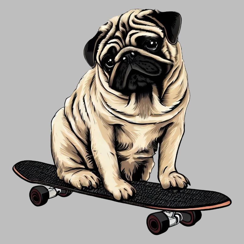 Pug on the skateboard: cute rolling fun