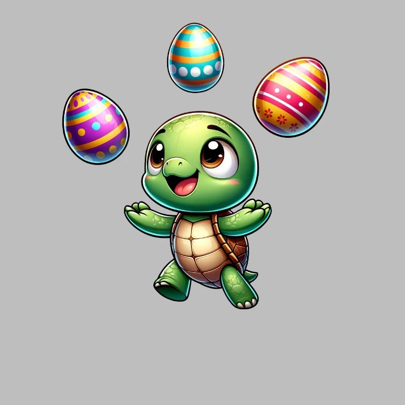 Turtle juggling easter eggs, artistic darst