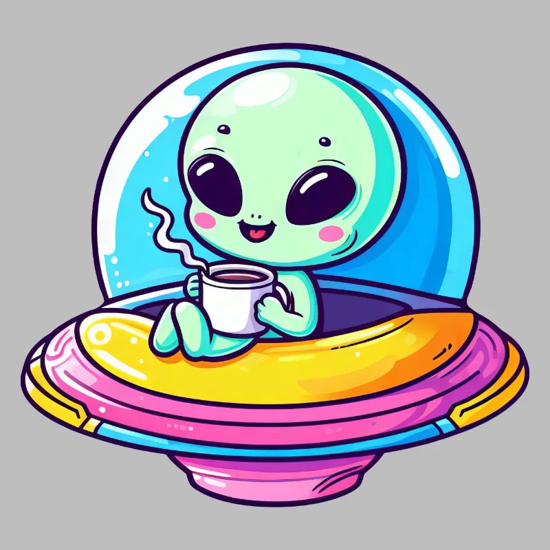 A cute comic alien alien in UFO with