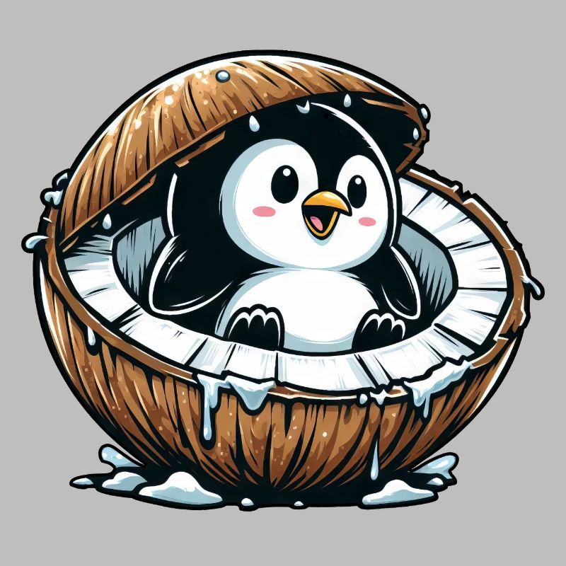 Cute Penguin Coconut Summer Fruit Funny