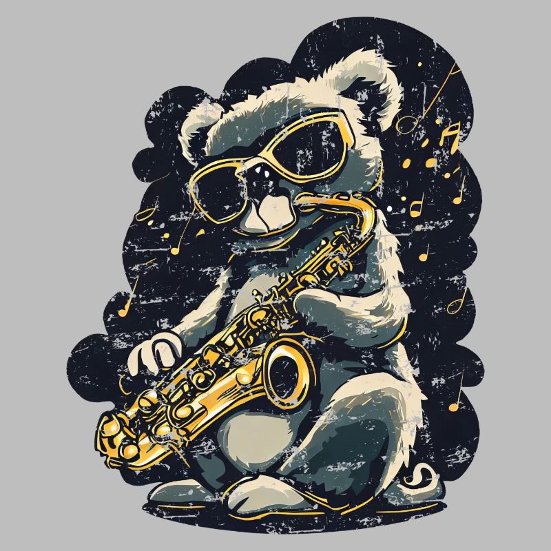 Koala with saxophone Cool Jazz Musician Grunge