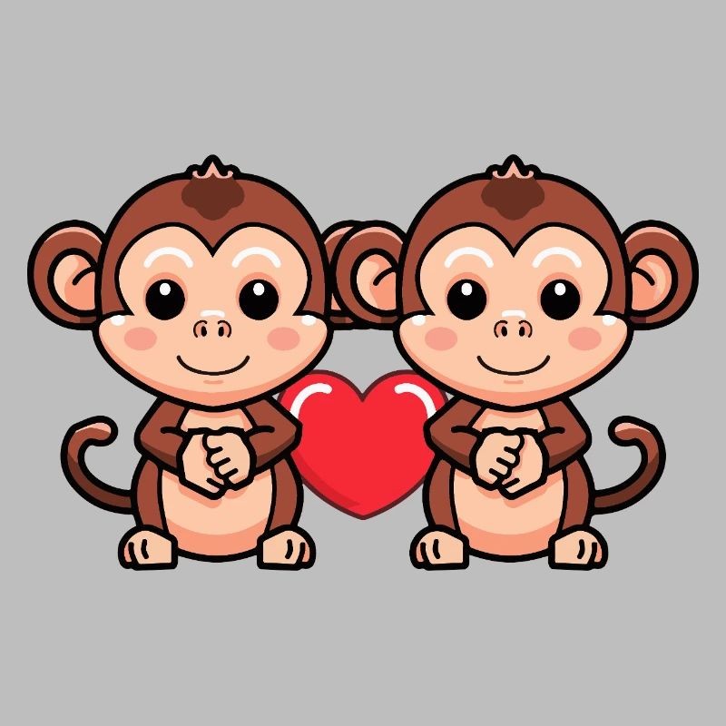 Monkey Couple Heart