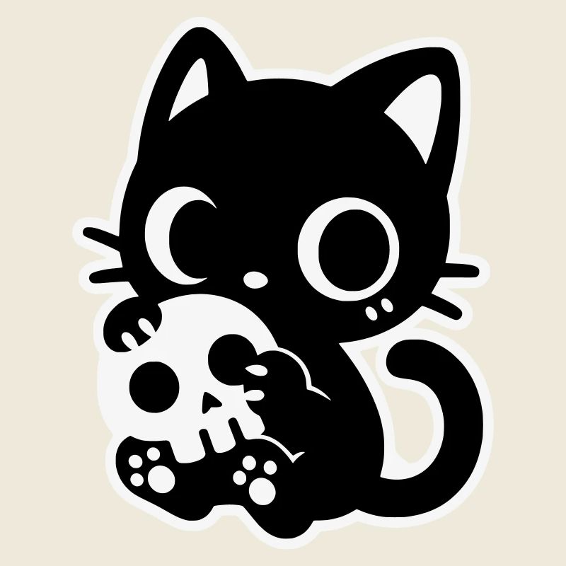 Süße Gruselkatze mit Totenkopf | Kawaii Spooky Mot