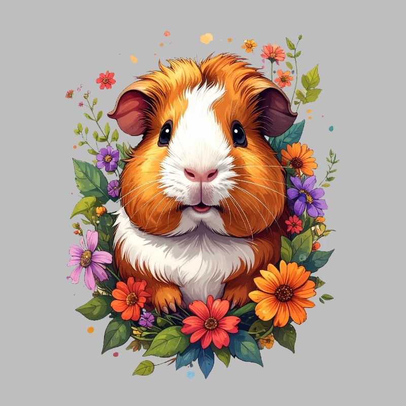 Petit cochon d’Inde mignon entouré de fleurs