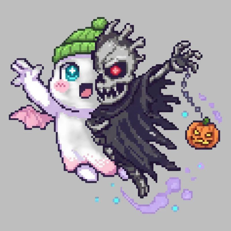 Kawaii & Horror Split Design Pixel Art