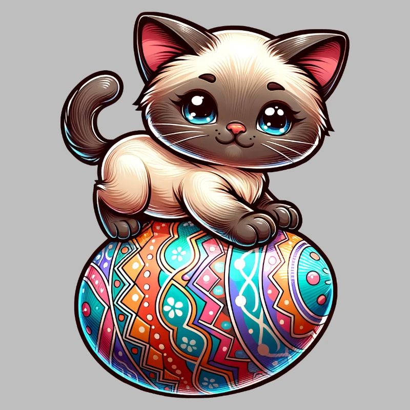 Siamese cat on easter egg