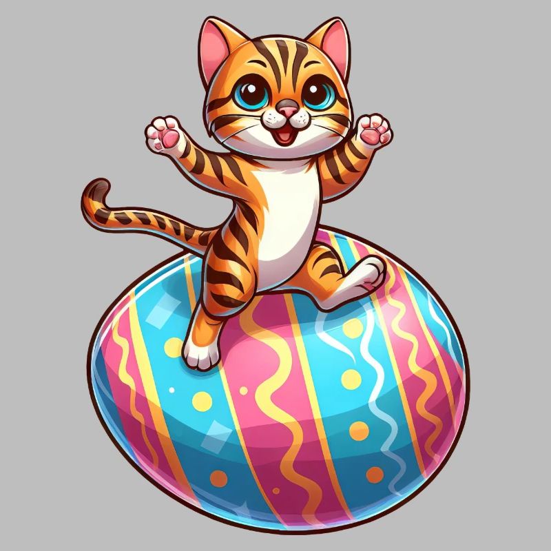 Dancing Bengal cat on easter egg
