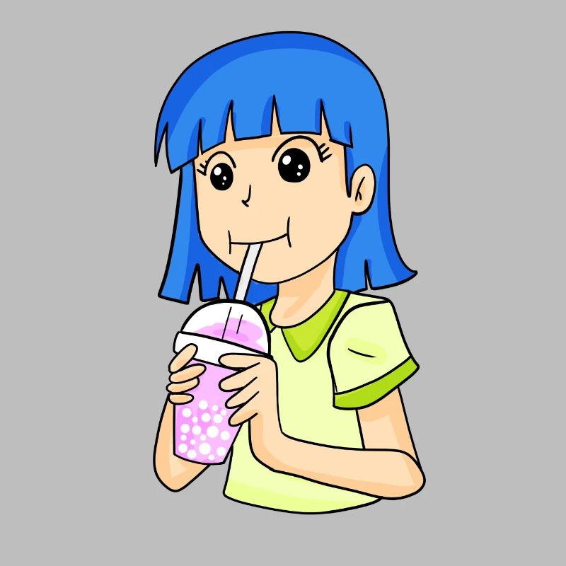Anime Mädchen mit bubble tea