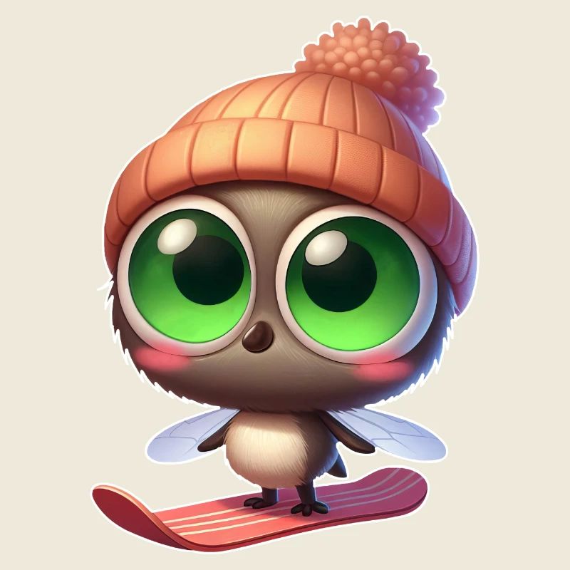 Cute Mosquito Snowboard Comic Winter Fun