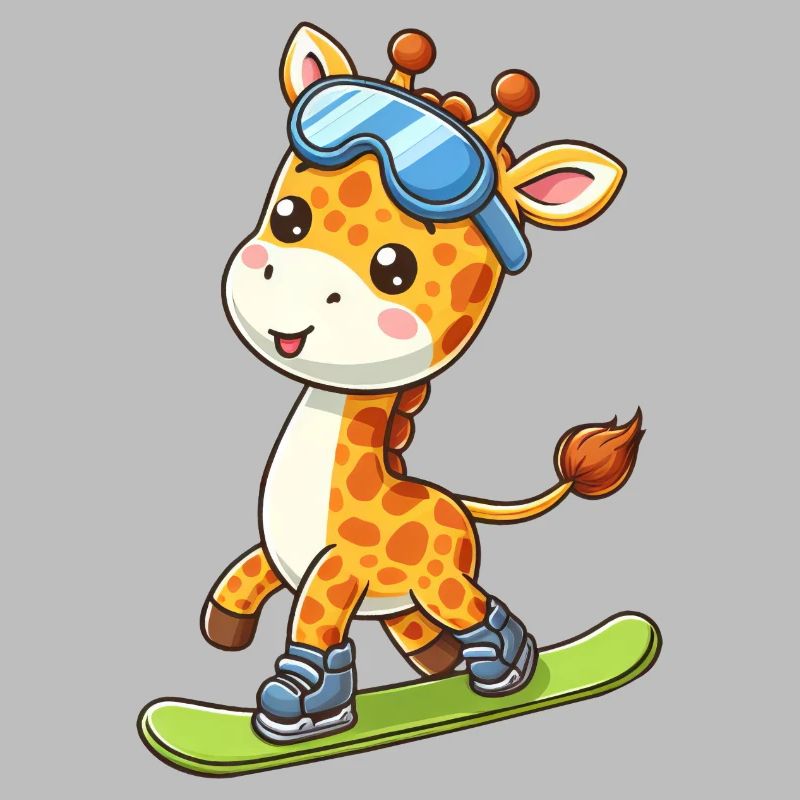 Comic Giraffe Kawaii Snowboard Snowboarder