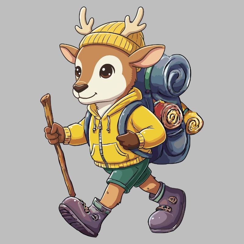 Cute Deer Hiking Camping Adventure Backpacker