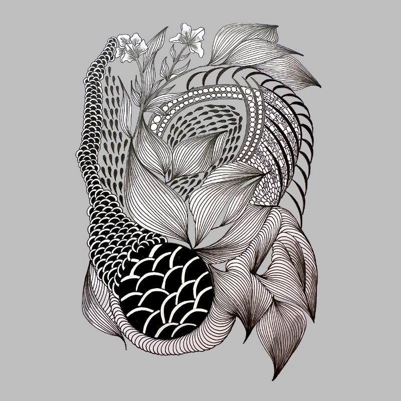 Black and White Leaf Snake Pattern
