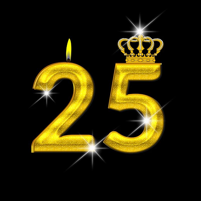 25 - Geburtstag - Krone - Kerze - Gold