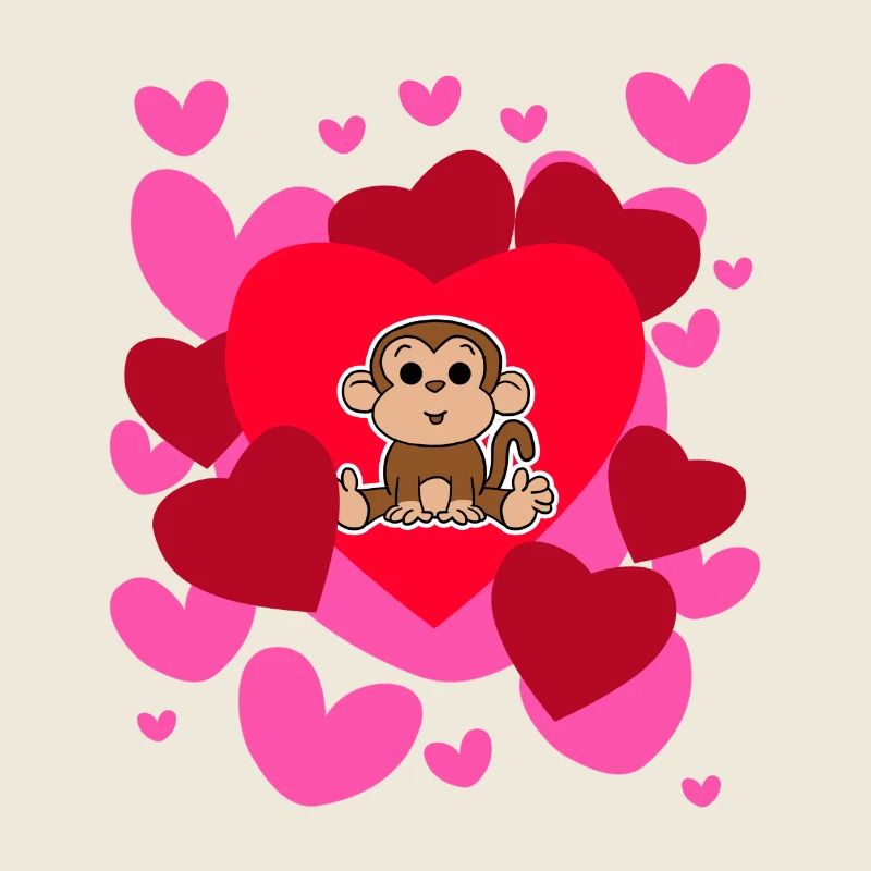 Monkey Love T-Shirt - Valentine's Day Cute Heart