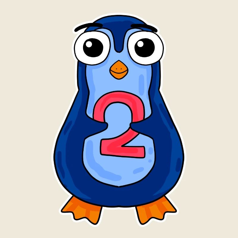 penguin 2 years old - two - number 2 - 2 grade