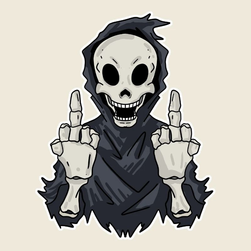 Sensenmann zeigt beide Mittelfinger