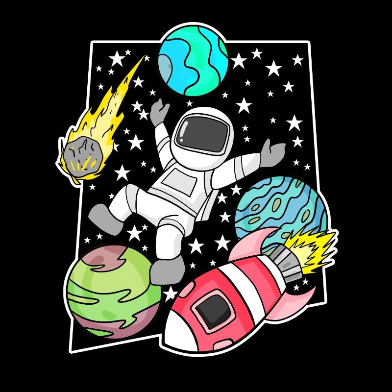 Astronaut in space with rocket