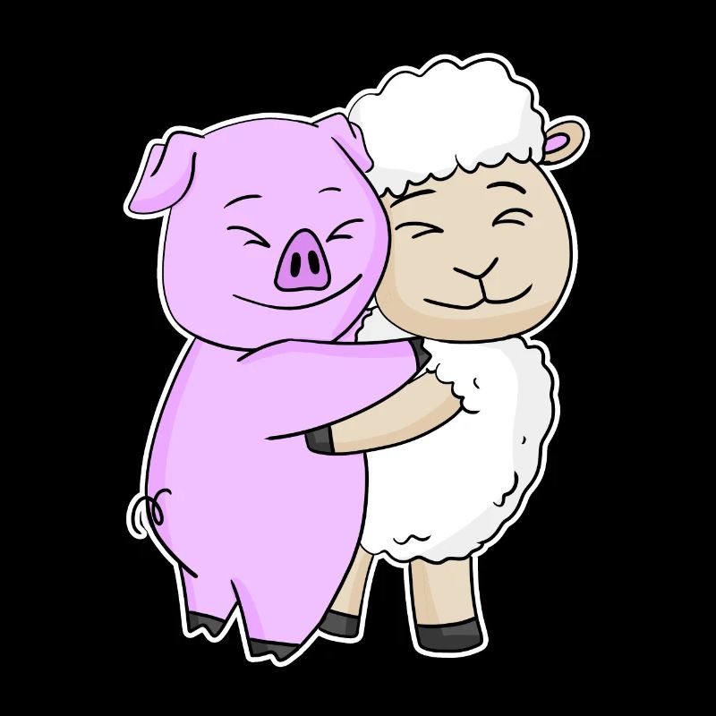 Cochon et mouton câlinent des animaux mignons