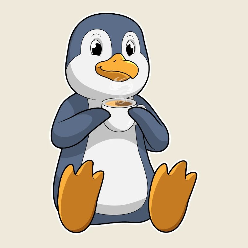 Penguin with cup of coffee